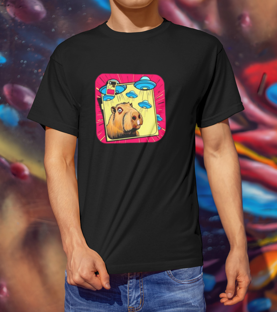 Capybara Selfie Ufos Cartoon Cute Weird T-Shirt