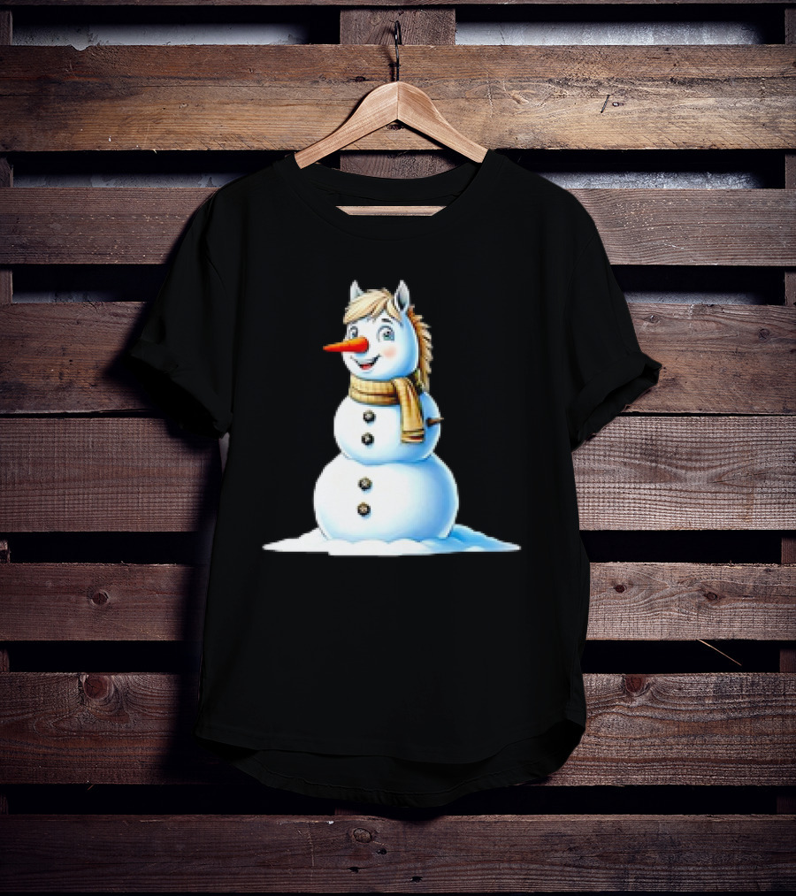 Horse Snowman Wearing Scarf Christmas T-Shirt