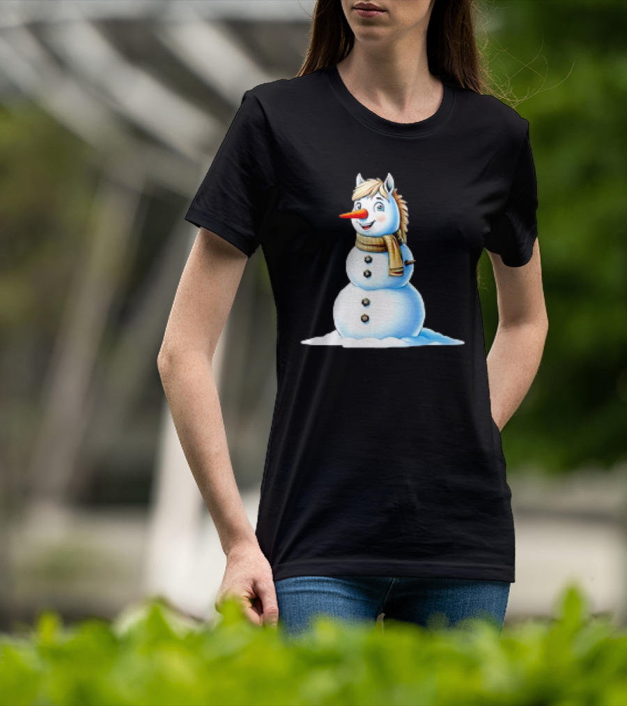 Horse Snowman Wearing Scarf Christmas T-Shirt