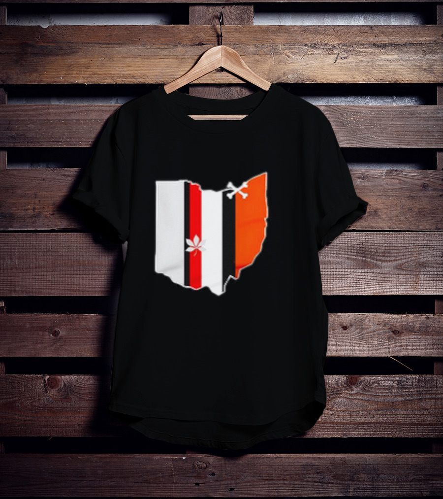 Ohio Map Stripes Football Buckeye Leaf Browns Colors T-Shirt