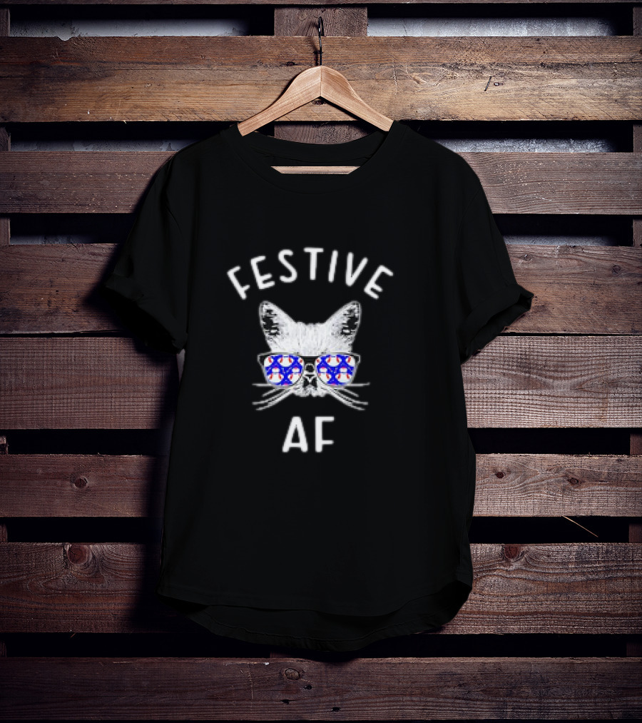 Festive AF Cat With Christmas Snowman Sunglasses T-Shirt