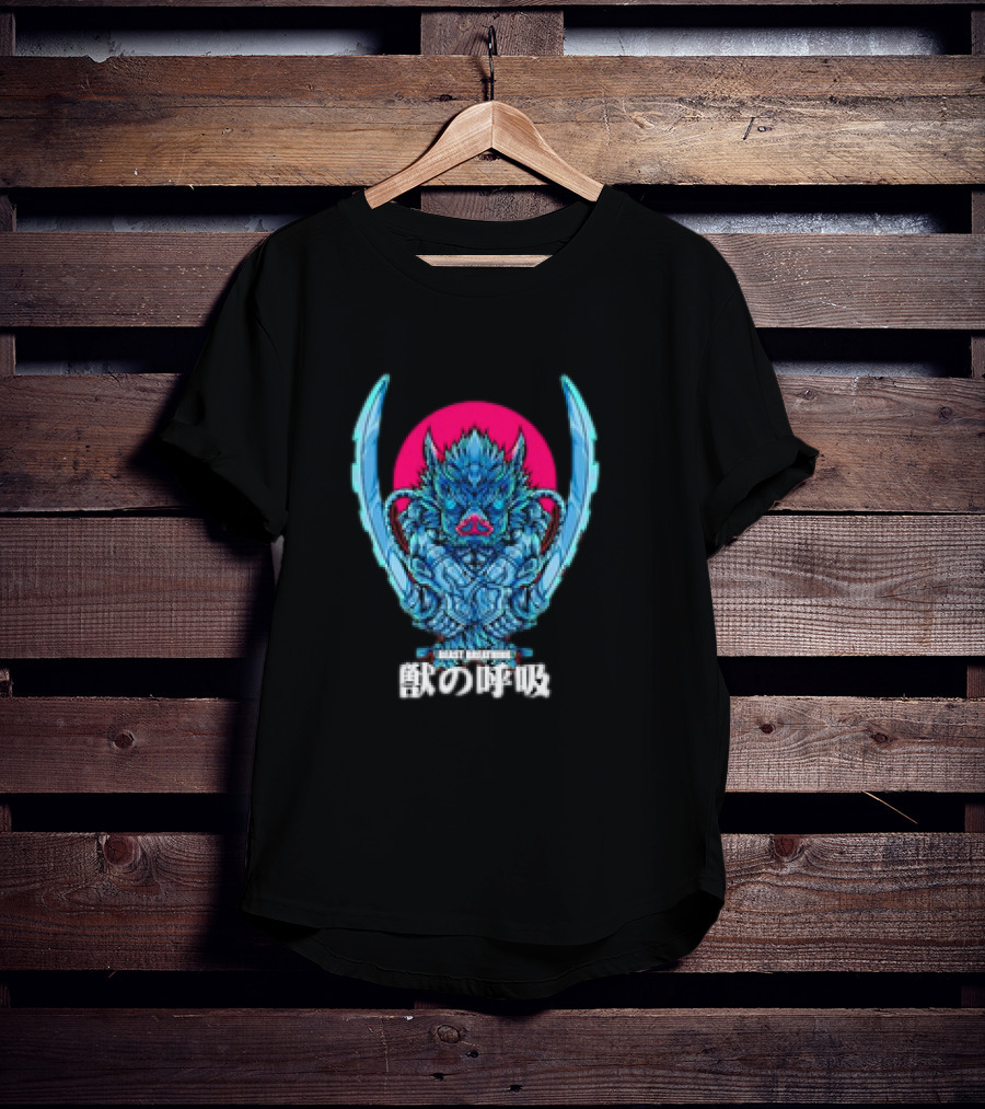 Beast Breathing Distinctive Warrior Icon Kanji Text T-Shirt