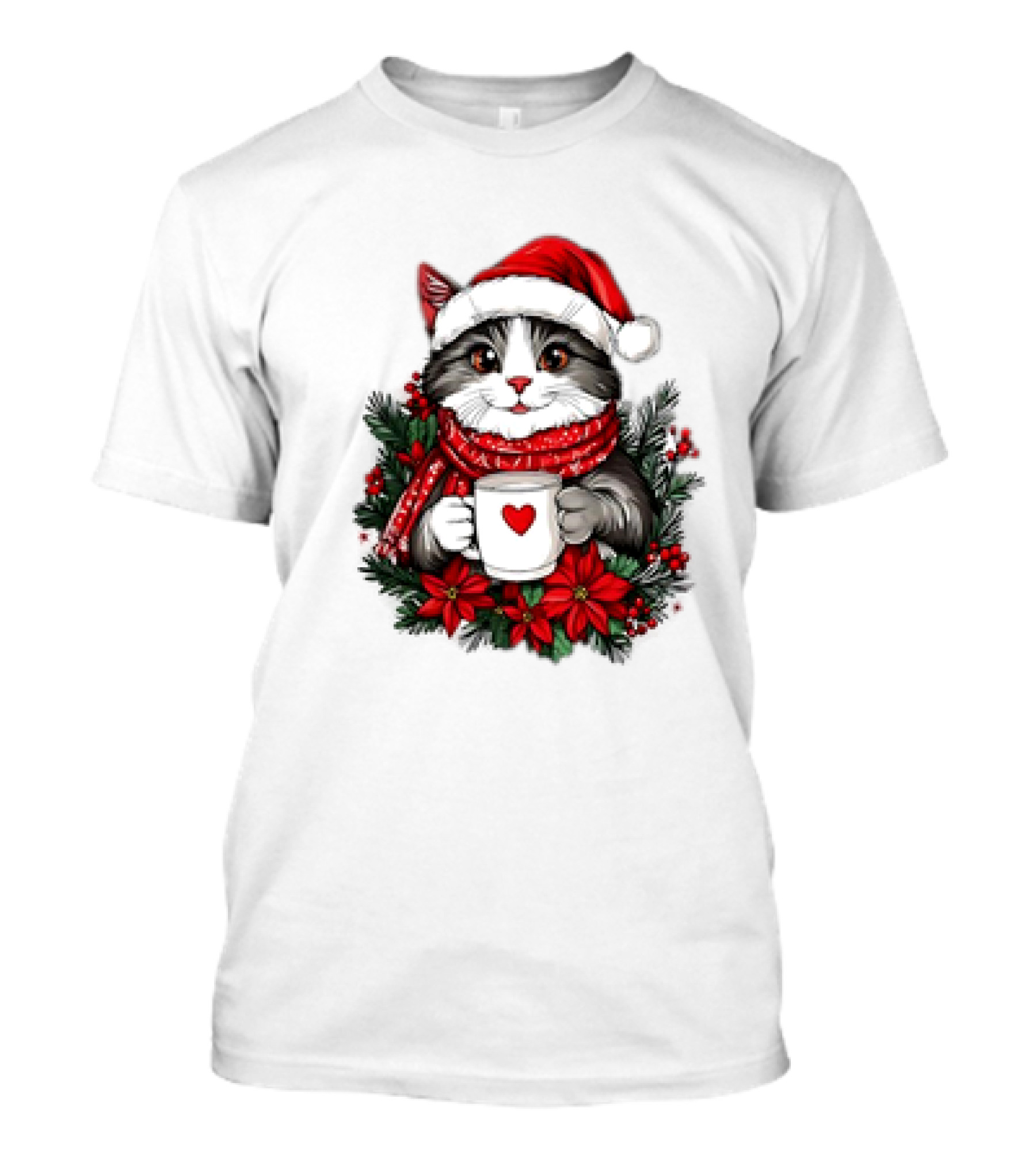 Christmas Cat Santa Hat Coffee Mug Festive T-Shirt