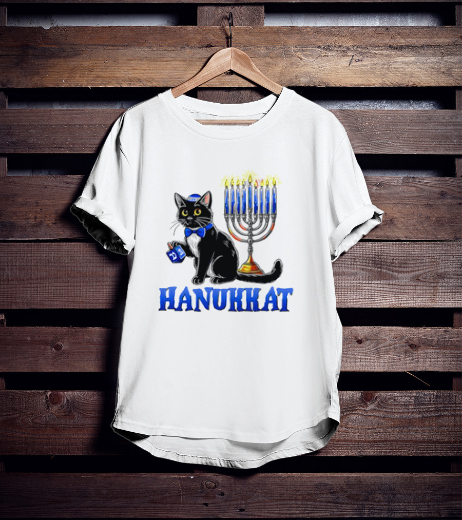 Hanukkat Cute Happy Hanukkah Jewish Cat Menorah Chanukah T-Shirt