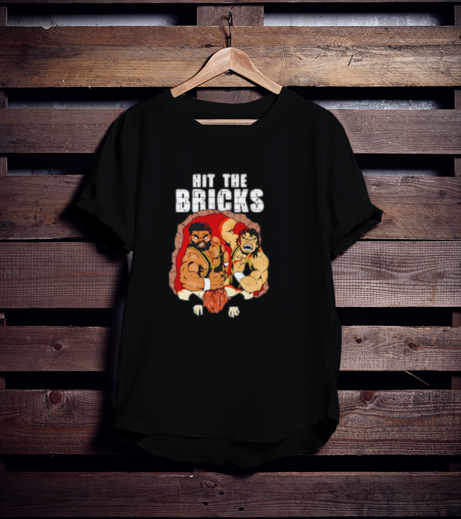 Hit The Bricks Cartoon Wrestlers Breaking Through Wall T-Shirt
