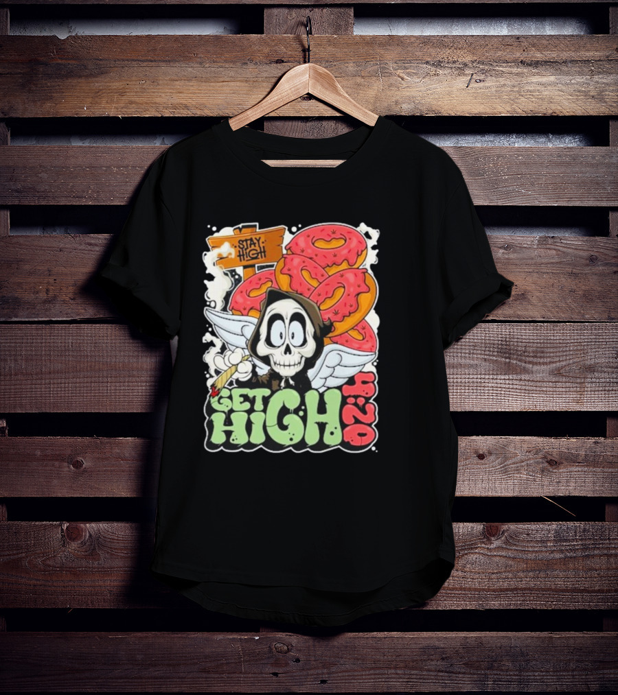 Stay High Get High 420 Skull Wings Donuts T-Shirt