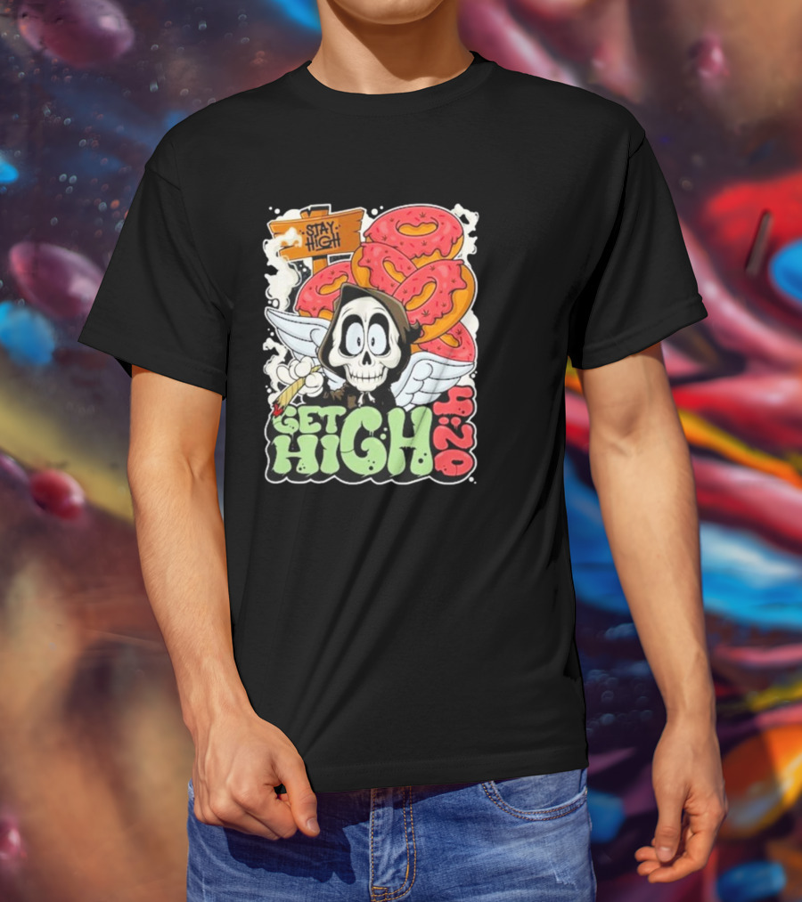 Stay High Get High 420 Skull Wings Donuts T-Shirt