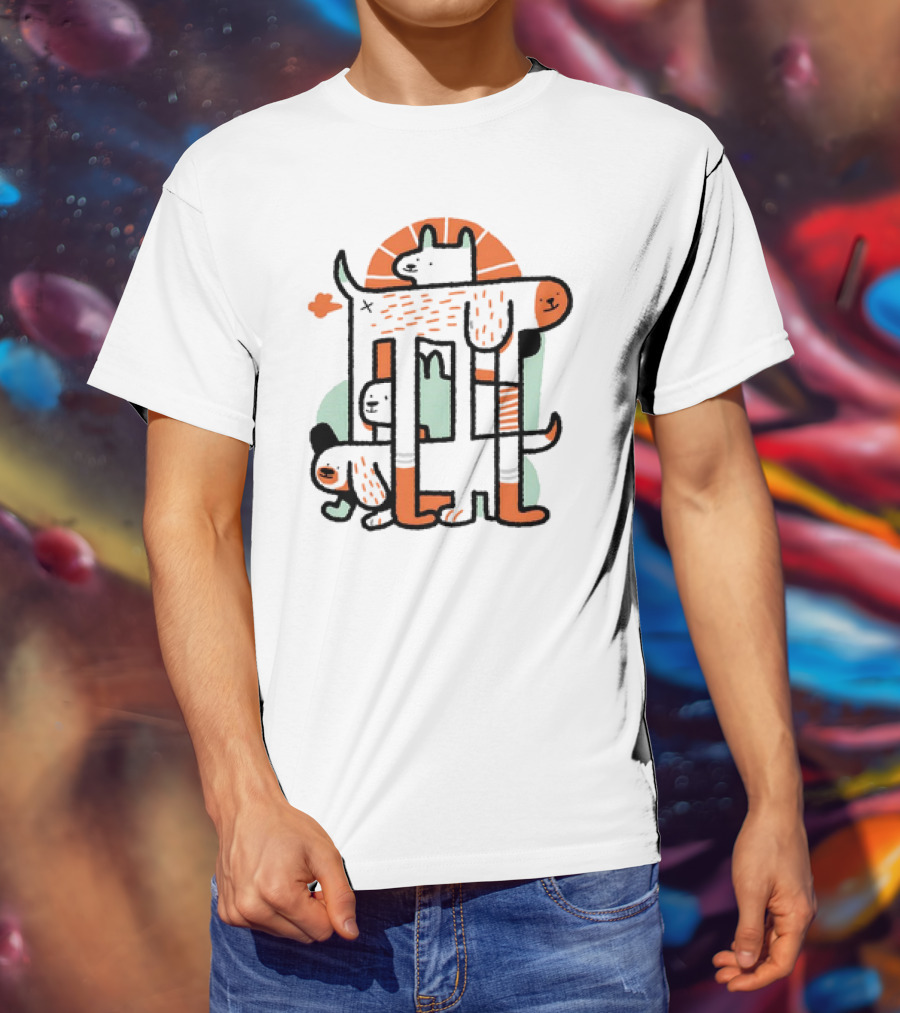 Dog Surrealist Bork Playful Abstract Canine Quartet T-Shirt