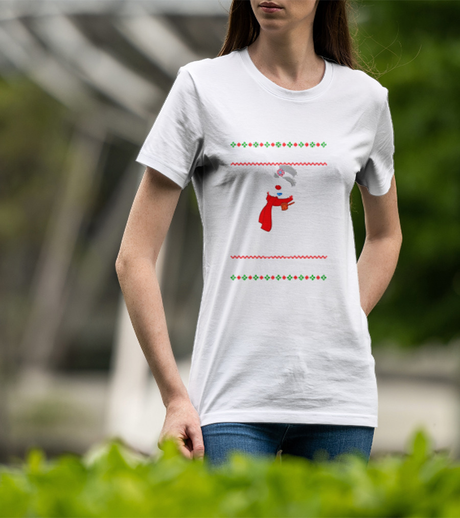 Snowman Santa Hat Red Scarf Christmas T-Shirt