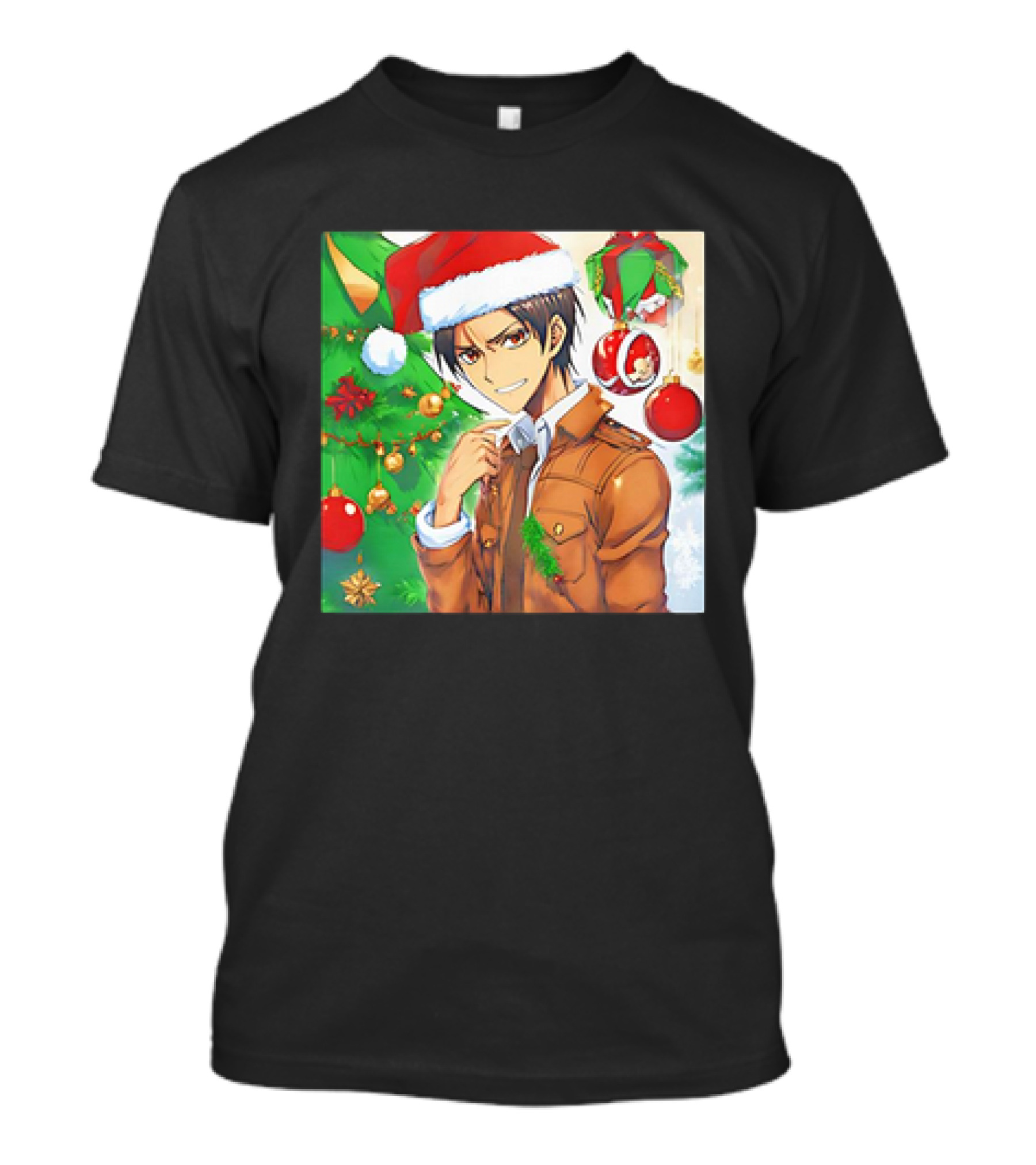 Eren Yeager Santa Hat Christmas Attack On Titan Anime Festive Tree Ornaments T-Shirt