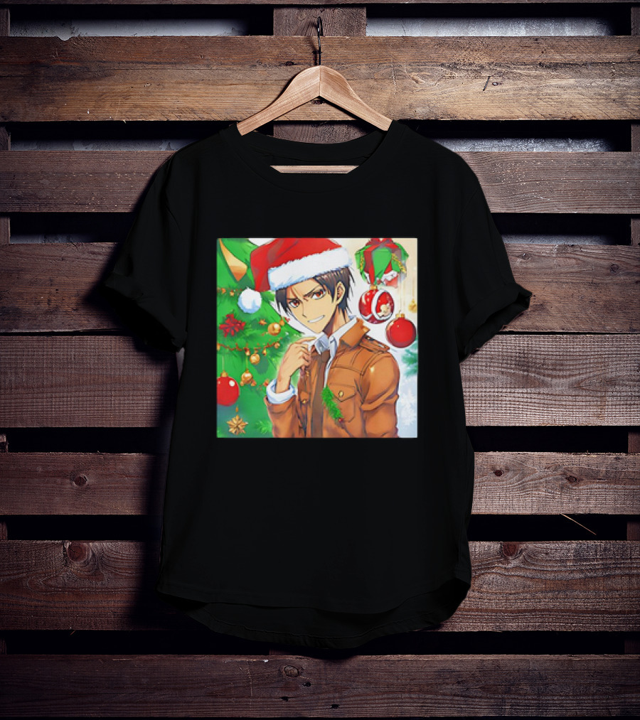 Eren Yeager Santa Hat Christmas Attack On Titan Anime Festive Tree Ornaments T-Shirt
