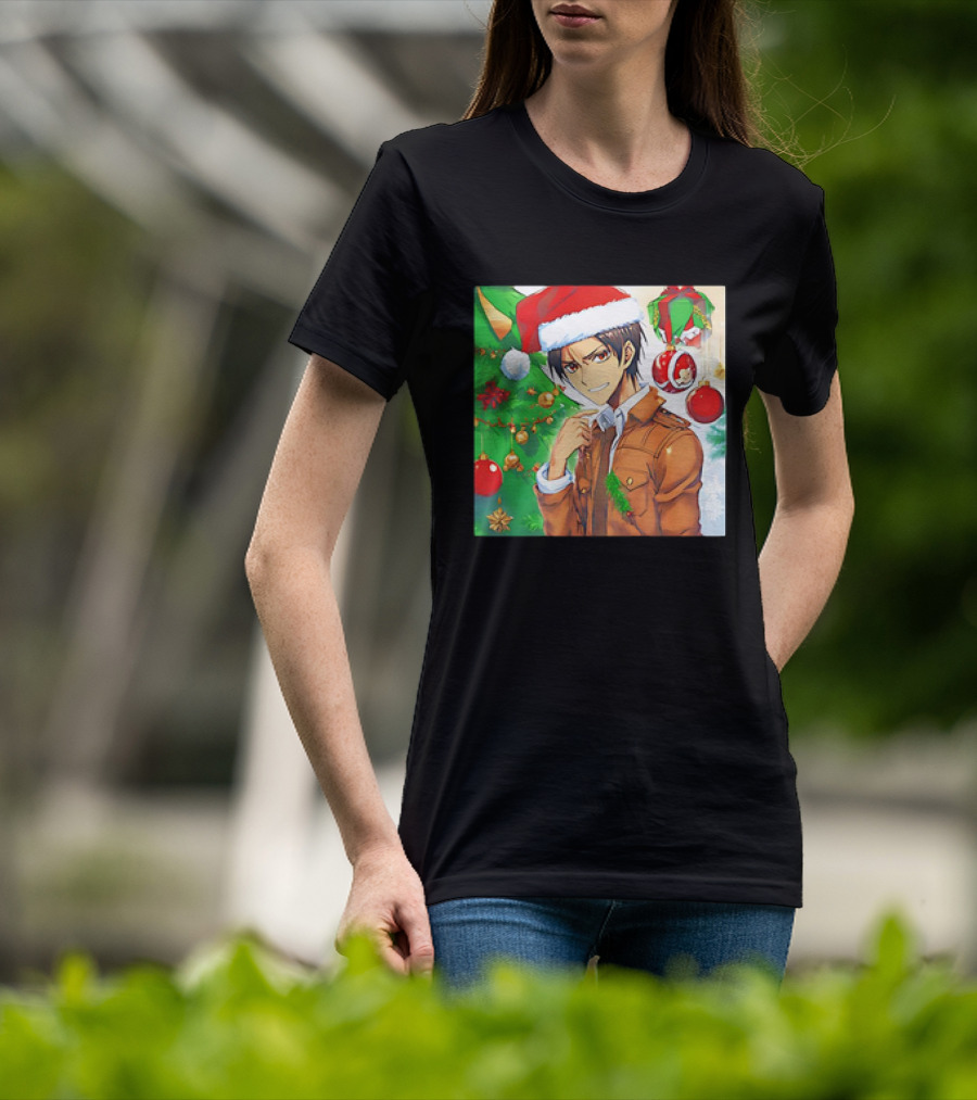 Eren Yeager Santa Hat Christmas Attack On Titan Anime Festive Tree Ornaments T-Shirt