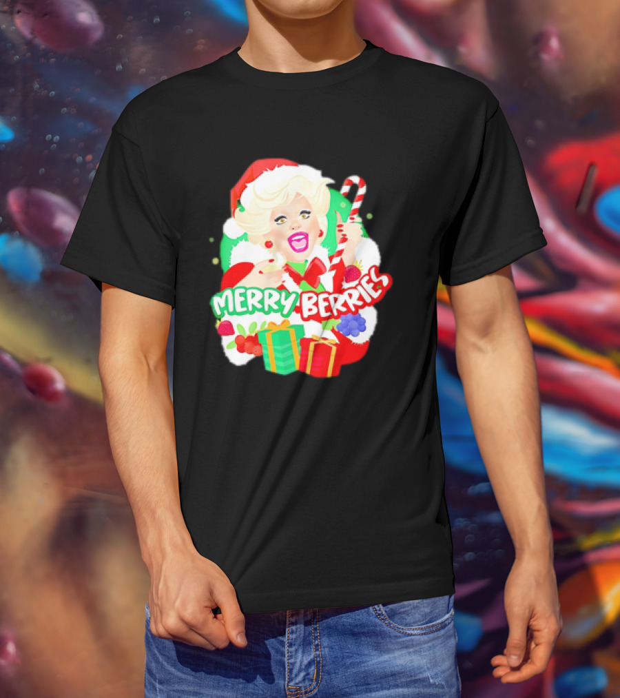 Merry Berries Christmas Santa Hat Candy Cane Gifts T-Shirt
