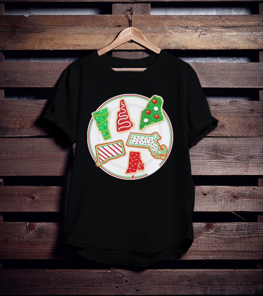 New England Christmas Cookies State Shapes Holiday Plate T-Shirt