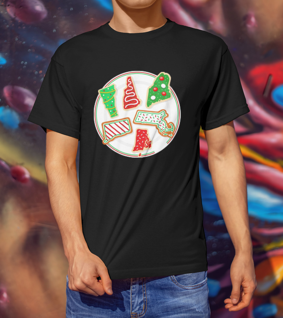 New England Christmas Cookies State Shapes Holiday Plate T-Shirt