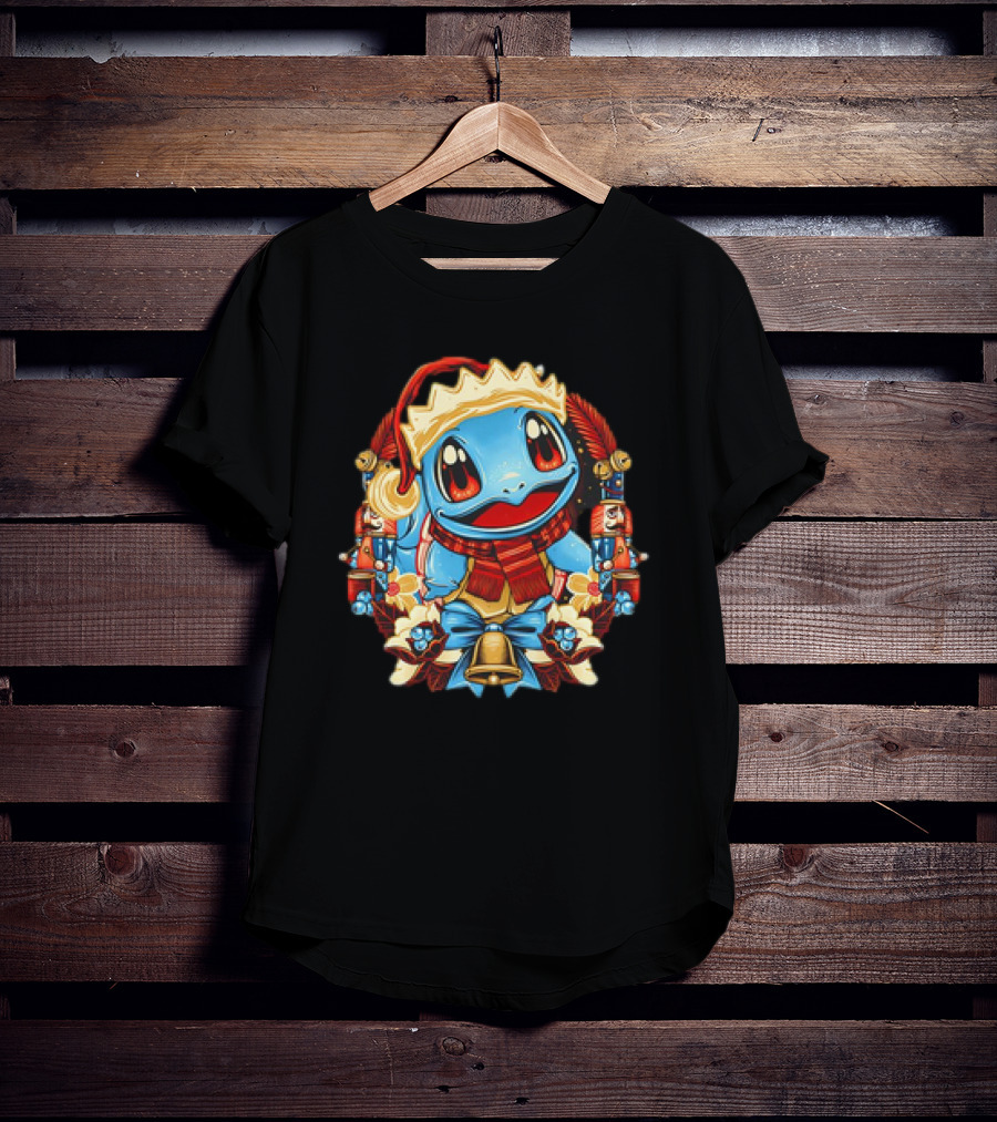 Squirtle Santa Hat Christmas Pokemon Cartoon Nutcrackers Bells T-Shirt