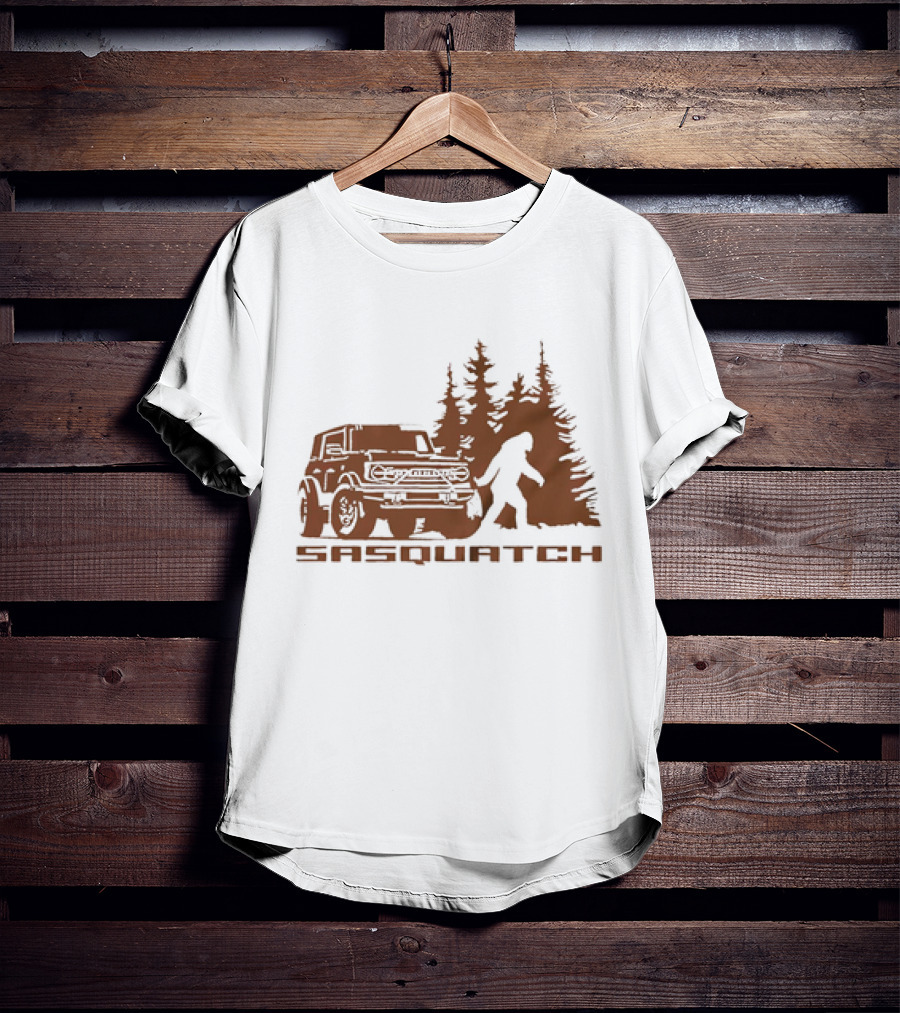 Sasquatch Bigfoot Bronco Truck Forest Scene T-Shirt