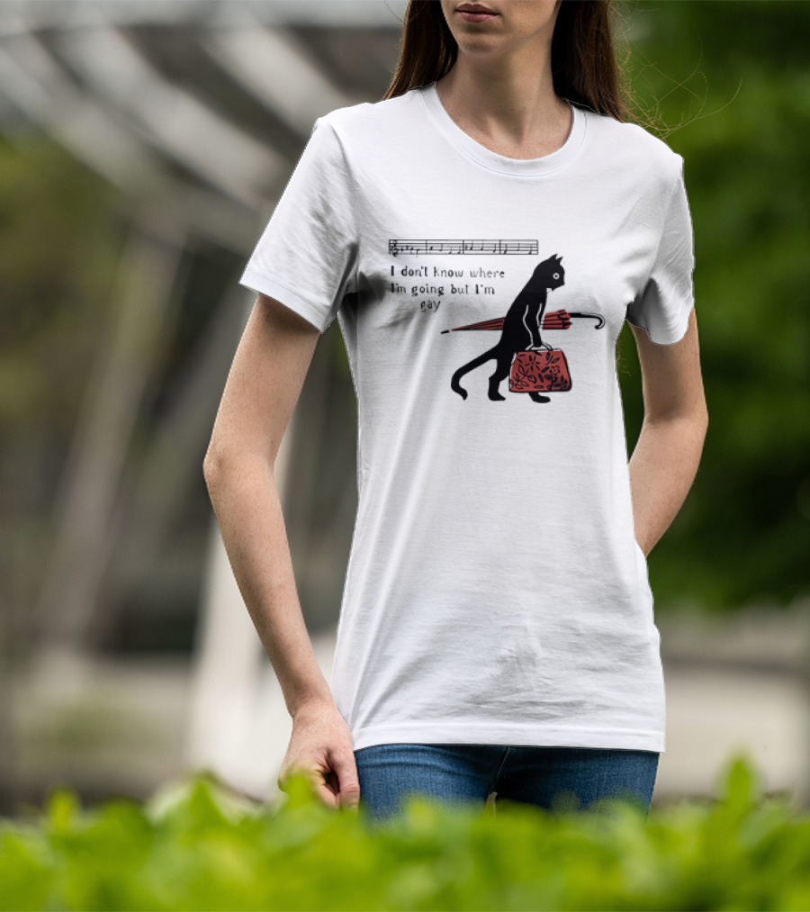 I Don't Know Where I'm Going But I'm Gay Cat With Umbrella And Bag T-Shirt