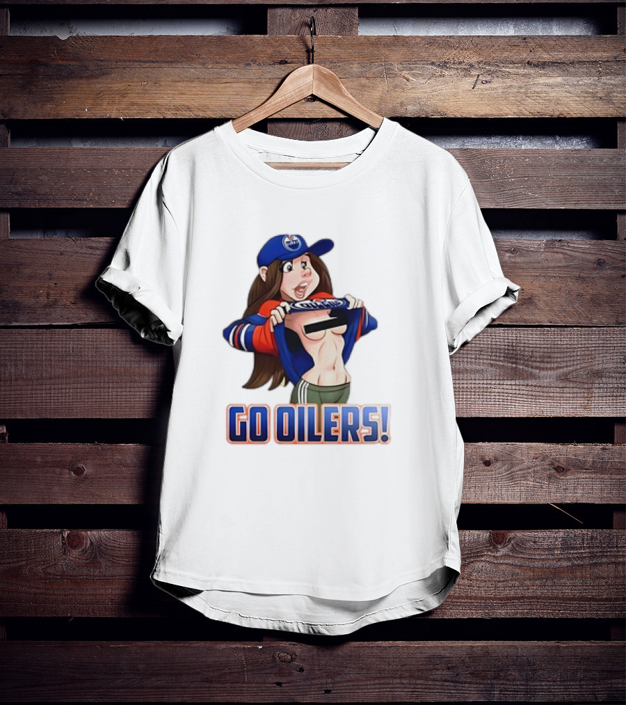 Edmonton Oilers Fan Girl Cartoon Go Oilers Enthusiasm T-Shirt