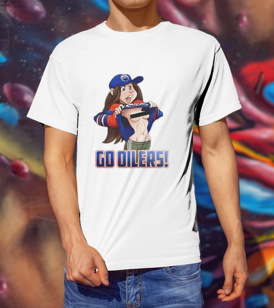 Edmonton Oilers Fan Girl Cartoon Go Oilers Enthusiasm T-Shirt