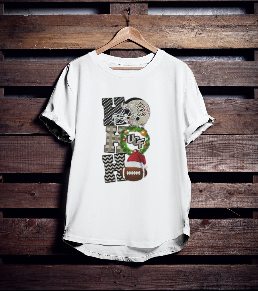 UCF Knights Football Christmas Helmet Wreath Santa Ho Ho Ho Game Day T-Shirt