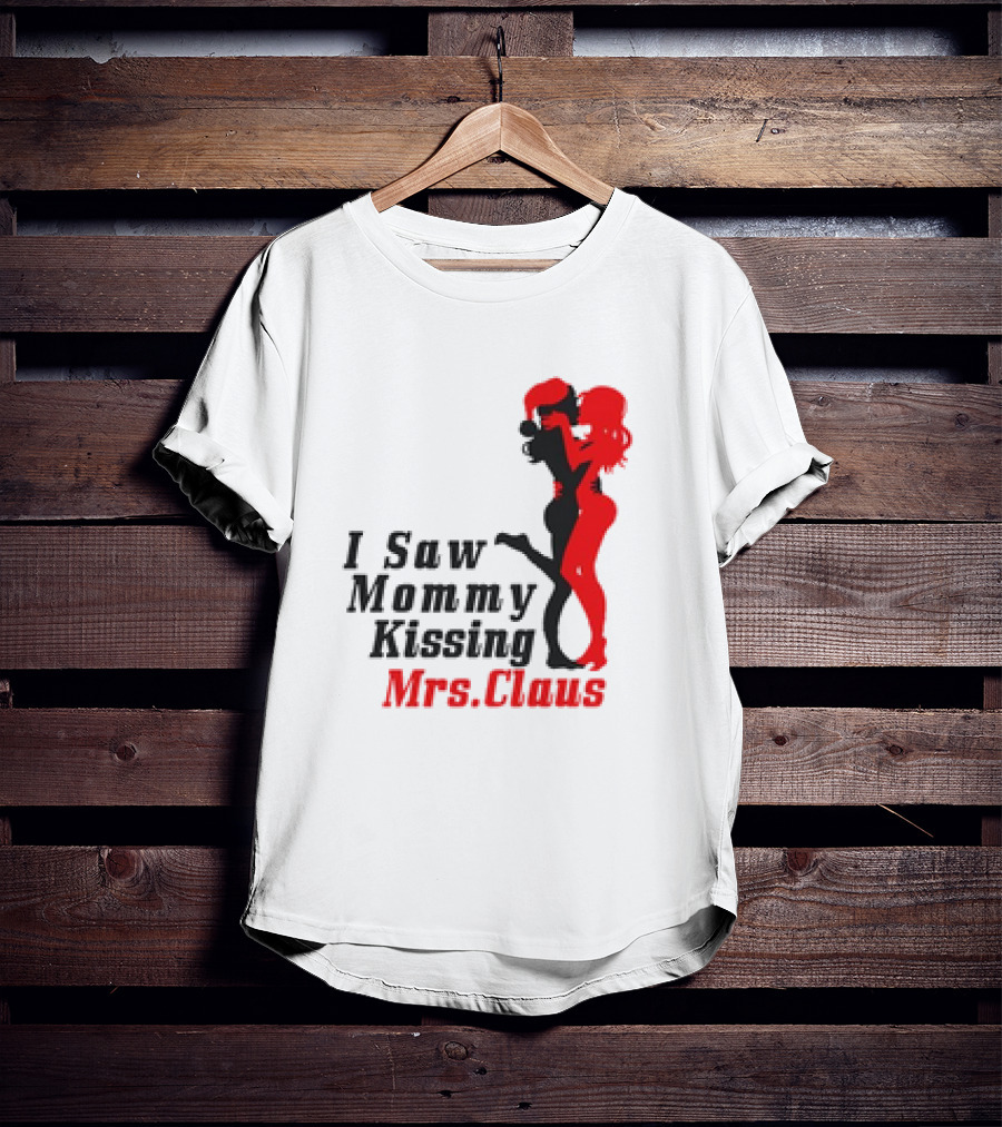 I Saw Mommy Kissing Mrs. Claus Retro Silhouette Christmas Fun T-Shirt