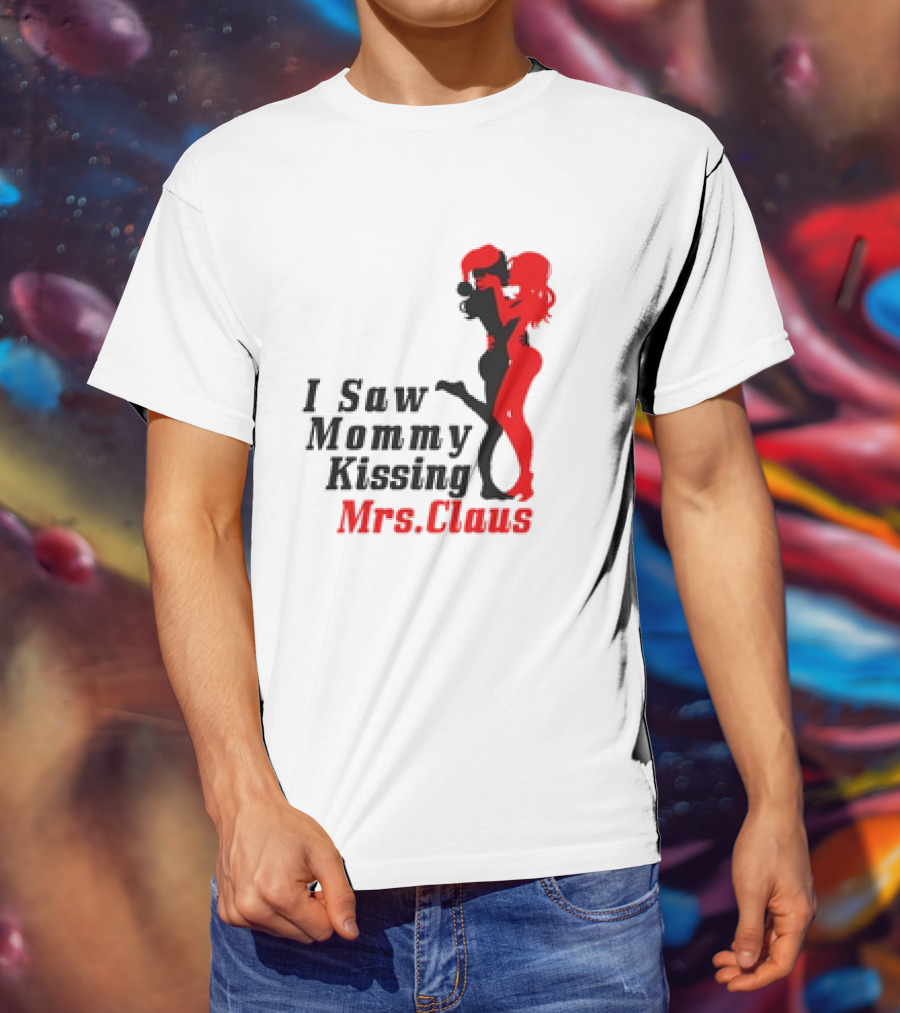 I Saw Mommy Kissing Mrs. Claus Retro Silhouette Christmas Fun T-Shirt