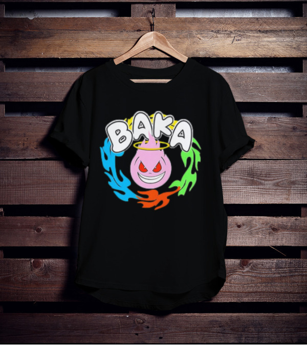 Baka Cartoon Flame With Mischievous Expression Surrounded By Colorful Fire Halo T-Shirt