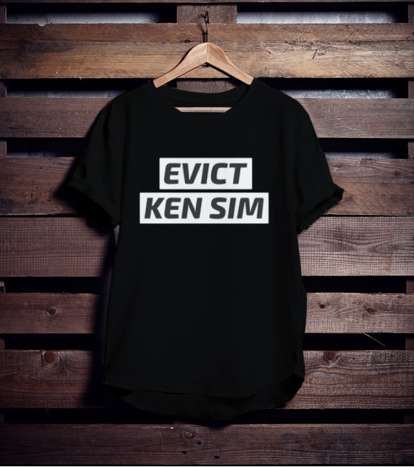 EVict Ken Sim Black Text Block Protest T-Shirt