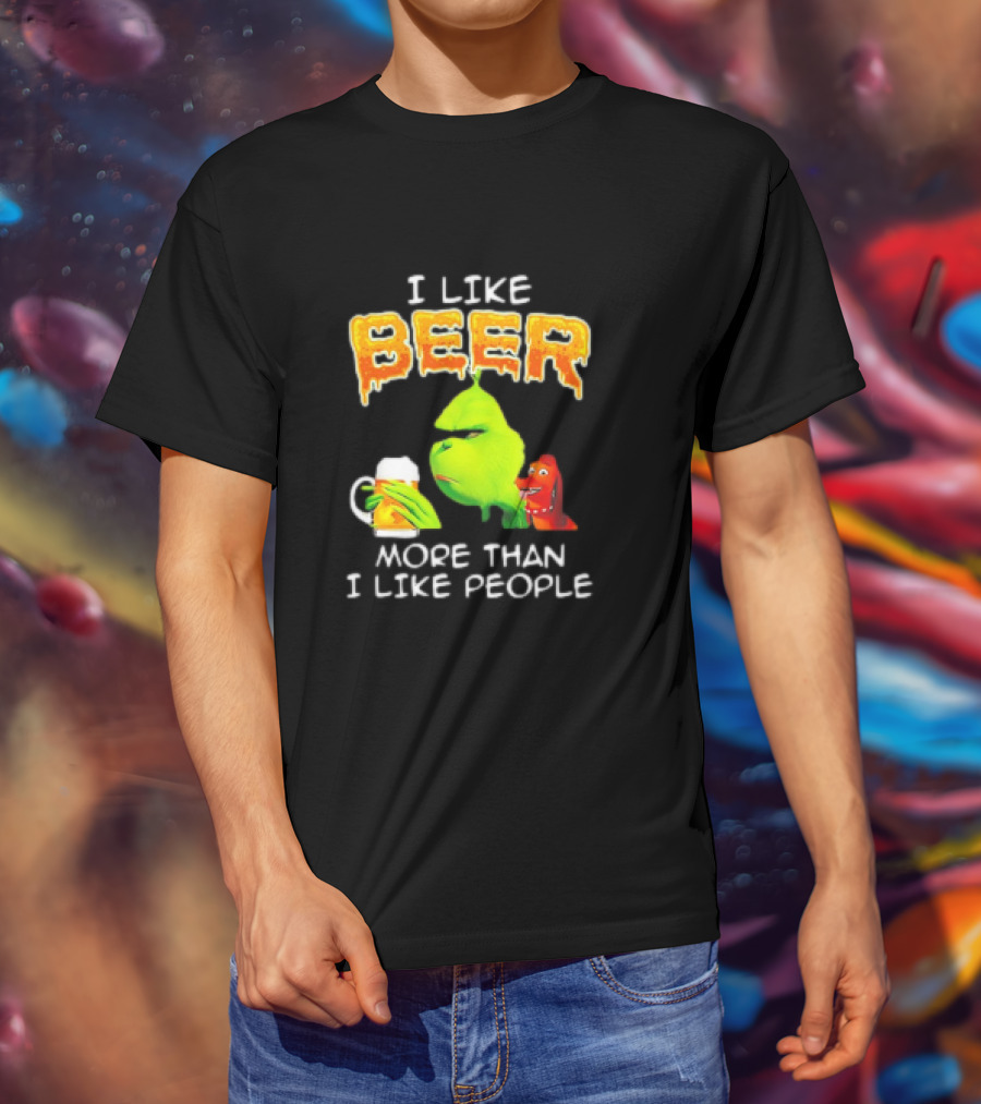 Grinch I Like Beer More Than I Like People With Dog Iconic T-Shirt