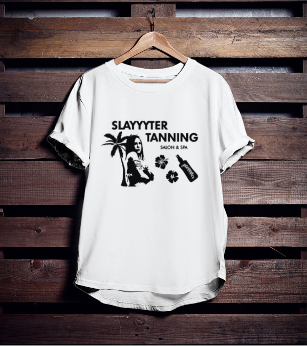 Slayyyter Tanning Salon And Spa Palm Flowers And Lotion Bottle T-Shirt
