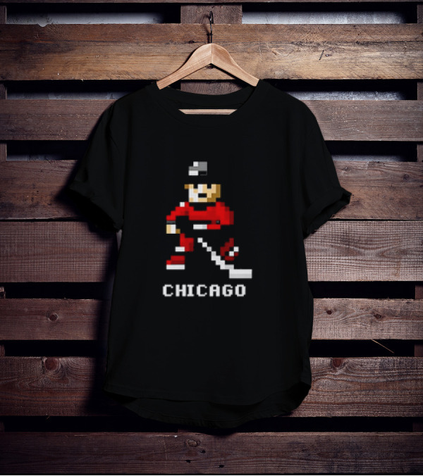 Chicago Retro 8-bit Hockey Player T-Shirt