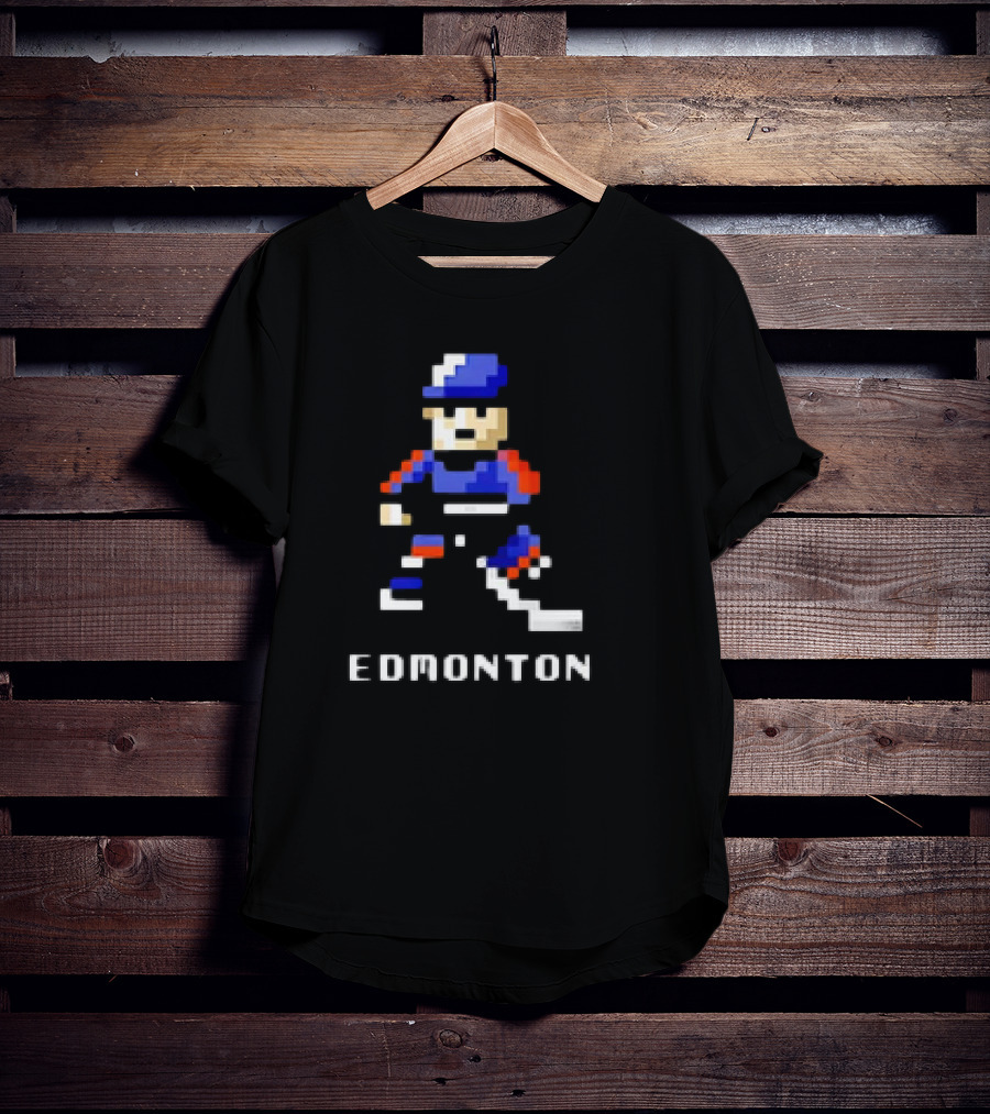 Edmonton Hockey 8-Bit Pixelated Player T-Shirt