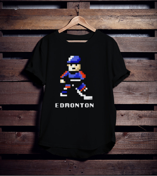 Edmonton Hockey 8-Bit Pixelated Player T-Shirt