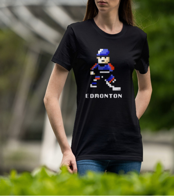 Edmonton Hockey 8-Bit Pixelated Player T-Shirt