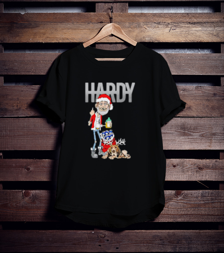 Hardy Jim Bob Holiday Christmas Santa With Beer And Reindeer Dog T-Shirt