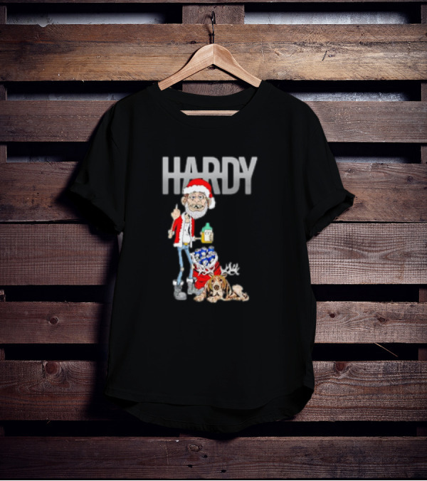 Hardy Jim Bob Holiday Christmas Santa With Beer And Reindeer Dog T-Shirt