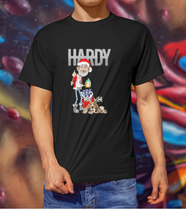 Hardy Jim Bob Holiday Christmas Santa With Beer And Reindeer Dog T-Shirt