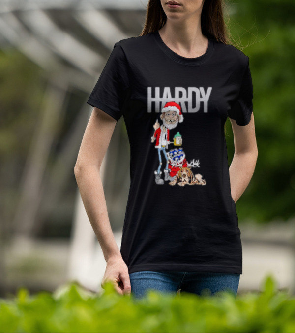 Hardy Jim Bob Holiday Christmas Santa With Beer And Reindeer Dog T-Shirt