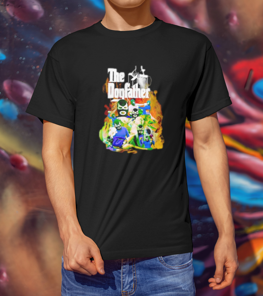 The Dogfather Powerfish Masked Characters In Colorful Scene T-Shirt