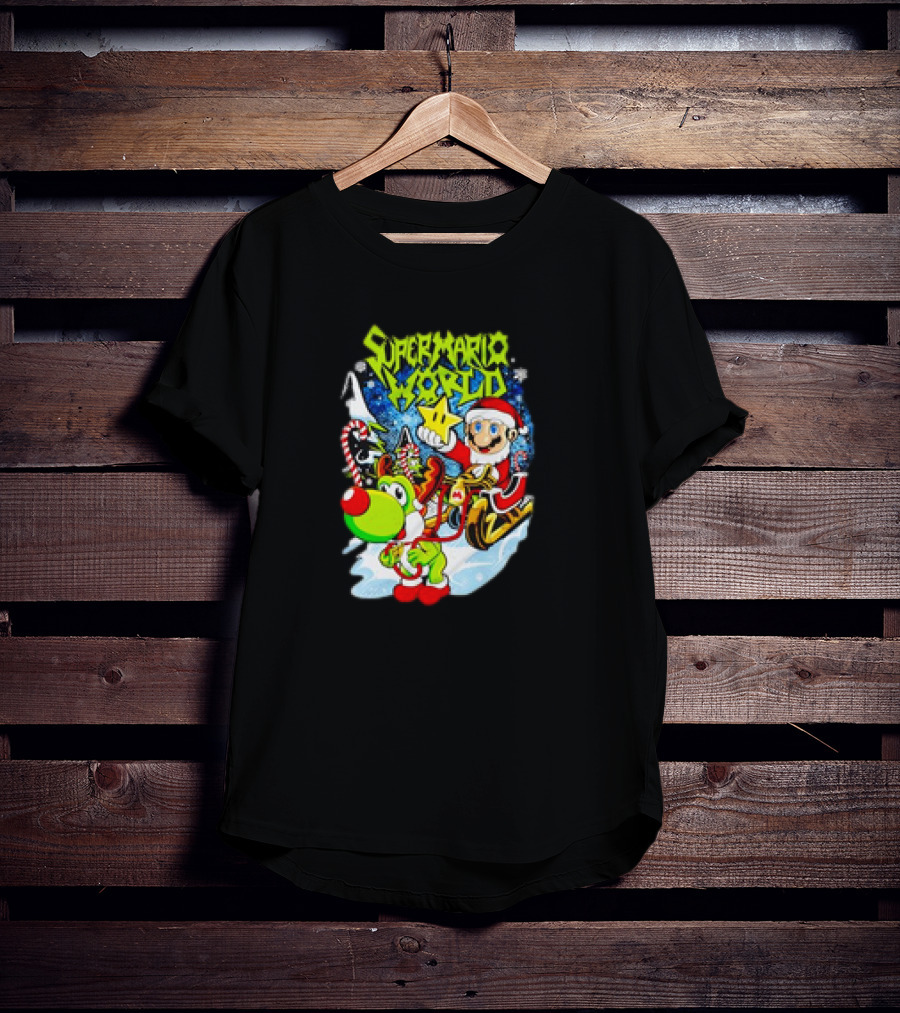 Super Mario World Santa Christmas Reindeer Sleigh Ride Scene T-Shirt