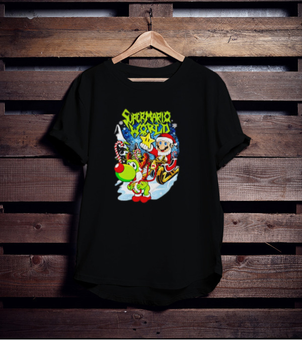 Super Mario World Santa Christmas Reindeer Sleigh Ride Scene T-Shirt