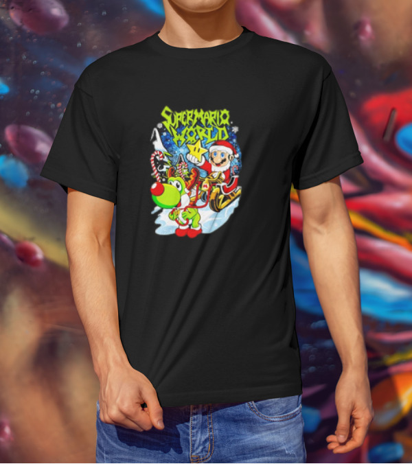 Super Mario World Santa Christmas Reindeer Sleigh Ride Scene T-Shirt