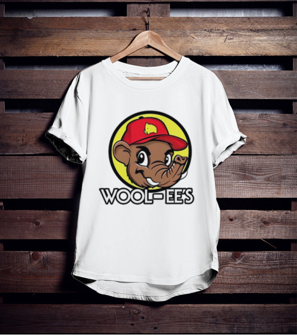 Wool-Ee’s Woolly Mammoth Cartoon Character In Red Cap With Yellow Background T-Shirt