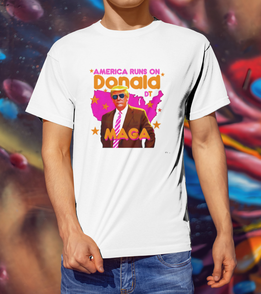 America Runs On Donald DT MAGA With Map And Stars T-Shirt