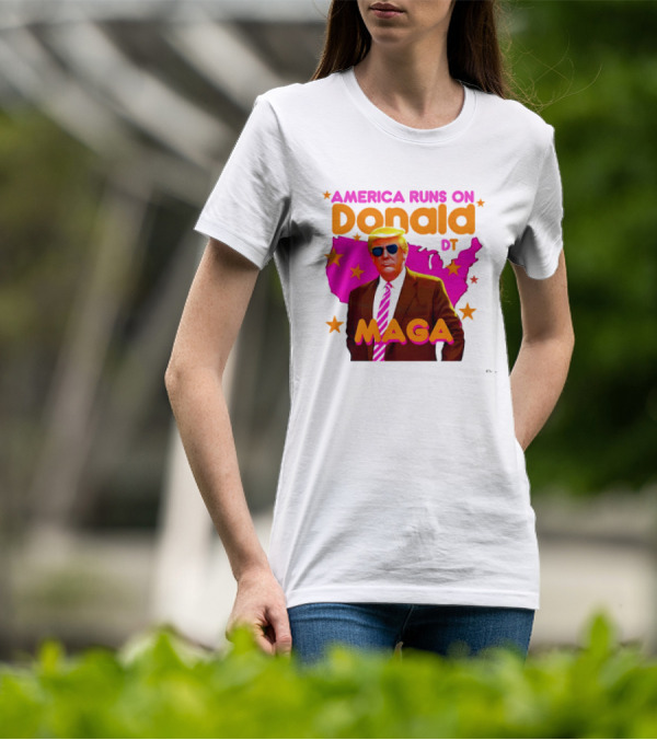 America Runs On Donald DT MAGA With Map And Stars T-Shirt
