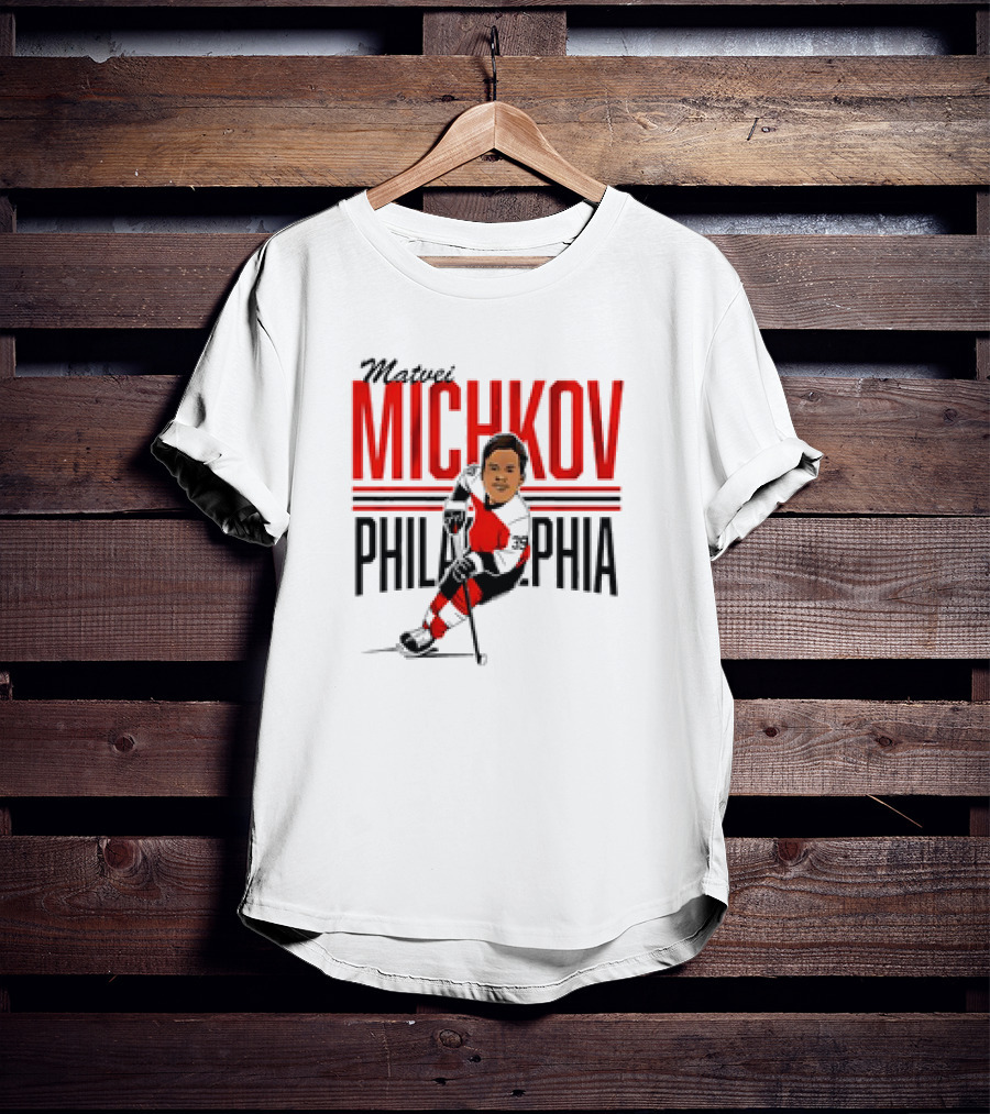 Matvei Michkov Philadelphia Center Ice NHLPA Hockey Caricature T-Shirt
