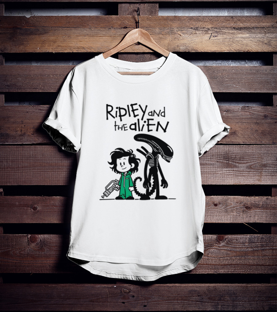 Ripley And The Alien Xenomorph Meets Calvin And Hobbes Mashup T-Shirt