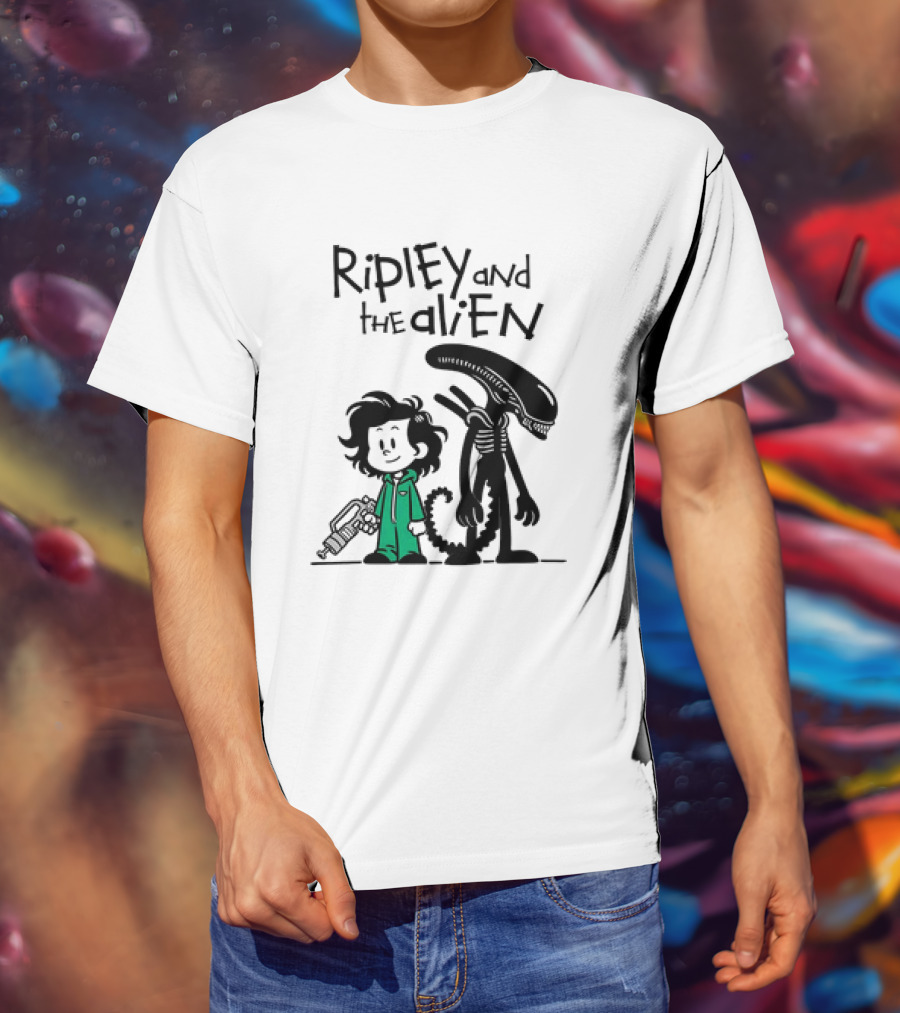 Ripley And The Alien Xenomorph Meets Calvin And Hobbes Mashup T-Shirt