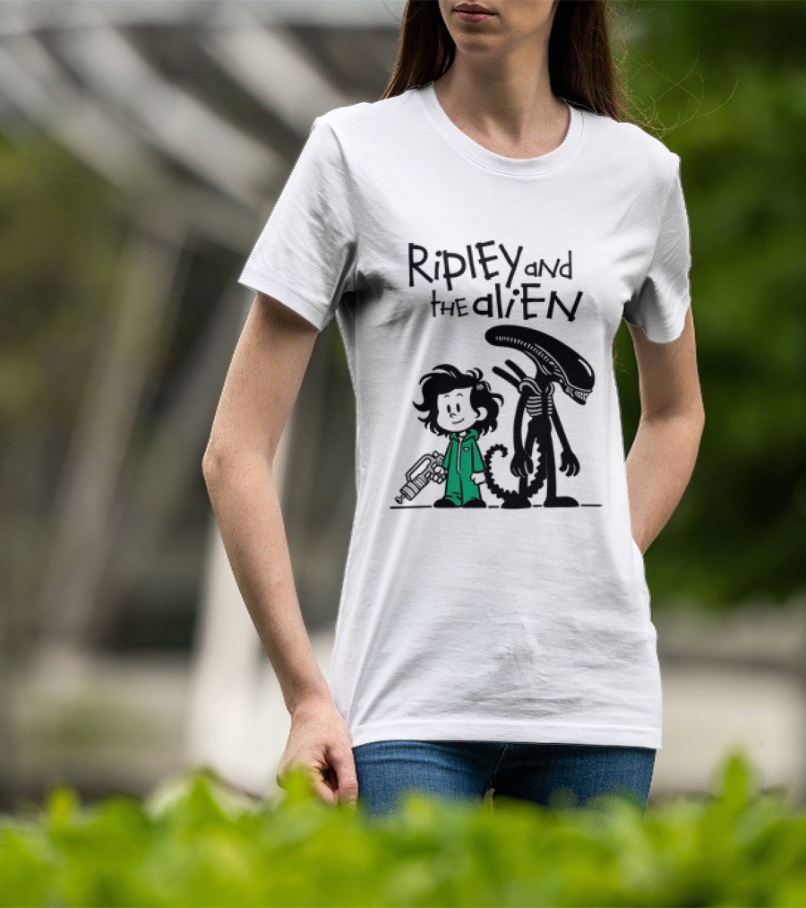 Ripley And The Alien Xenomorph Meets Calvin And Hobbes Mashup T-Shirt